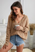 Zipper V-Neck Dropped Sleeve Hooded Solid Sweater